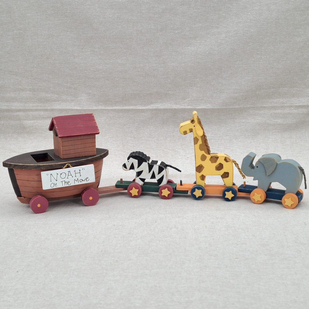VTG Nursery Noah's Ark Wood Train Set Animals Noah On the Move Terry's Village